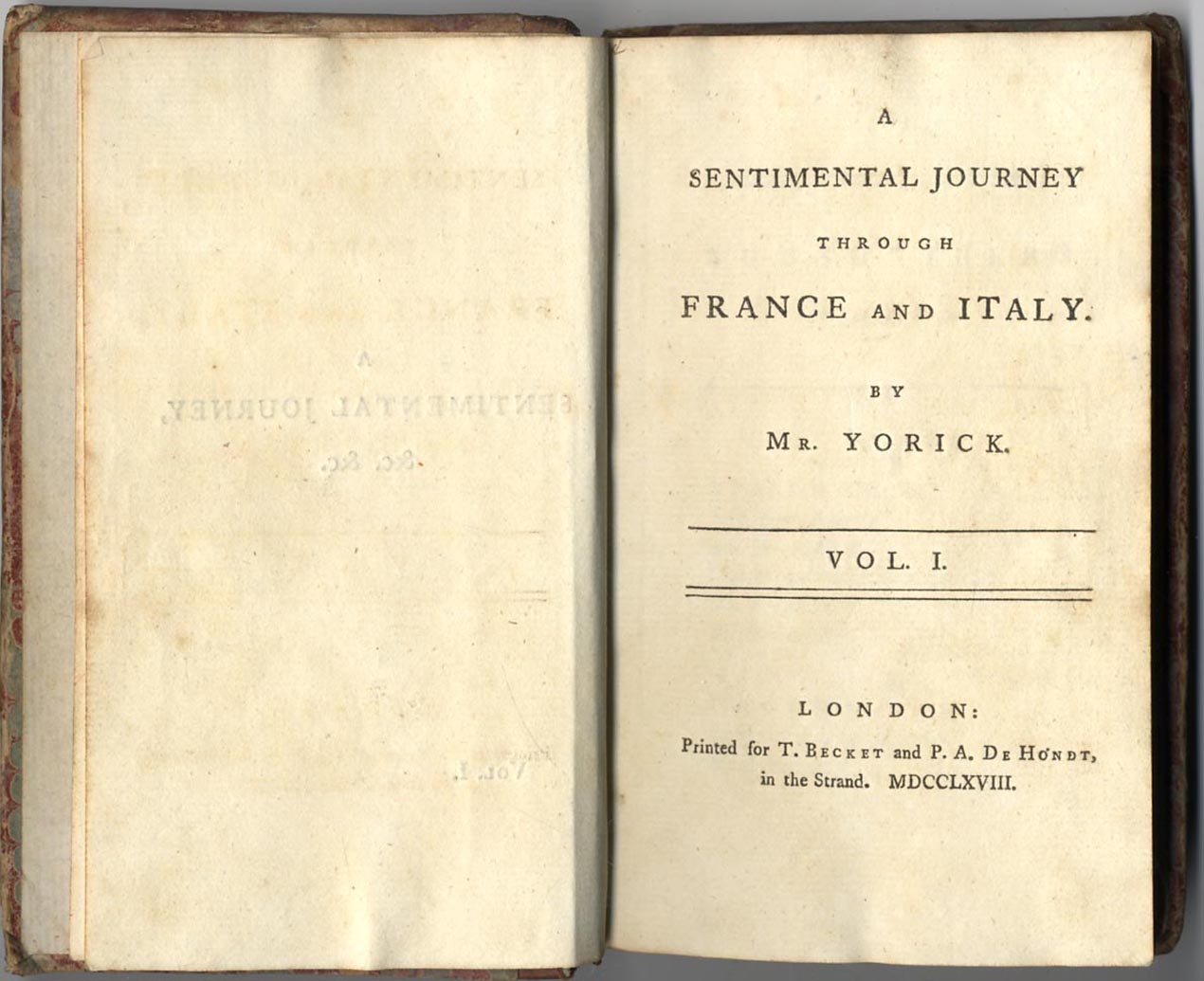 LAURENCE STERNE, SENTIMENTAL JOURNEY THROUGH FRANCE AND ITALY, FIRST ...